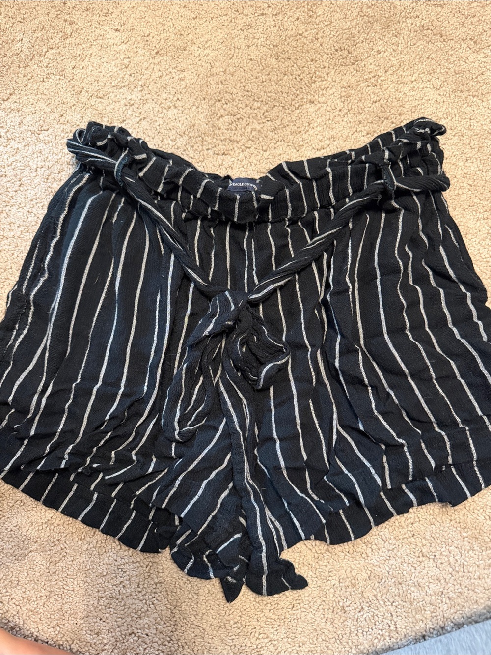 Black Striped Paperbag Waist Women’s Shorts